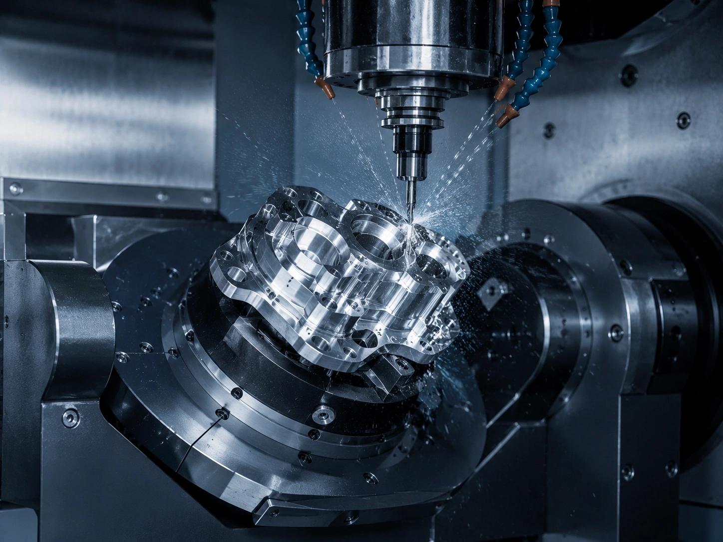 Multi-axis CNC machining center milling precision metal components