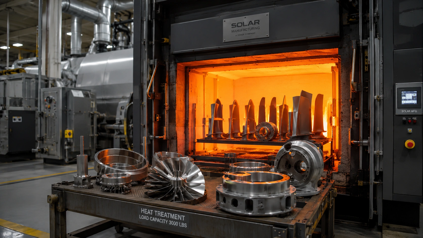 High-precision industrial heat treatment furnace processing high-performance aerospace and industrial metal components.